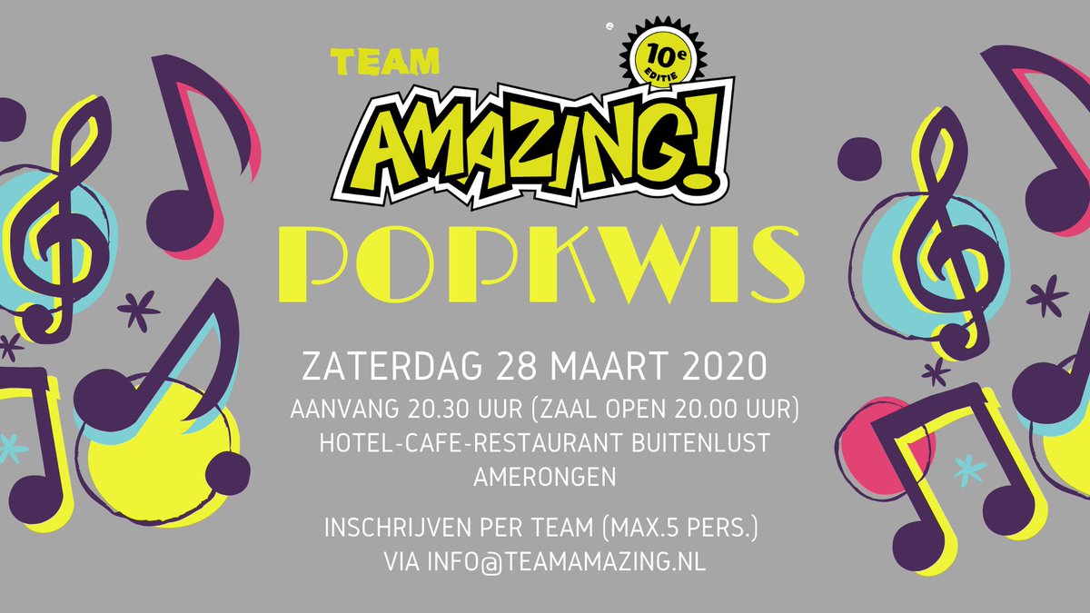 Op 28 maart is het weer zover. De jaarlijkse popkwis voor het goede doel: Team Amazing.