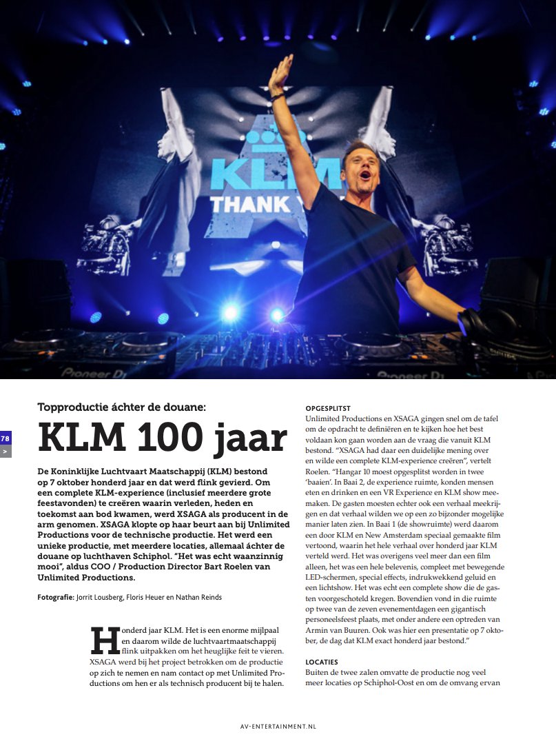 AV &amp; Entertainment Magazine wrote a very nice, in-depth article (Dutch) about the production of KLM 100 Years. Read the full article here: tinyurl.com/ydkce639