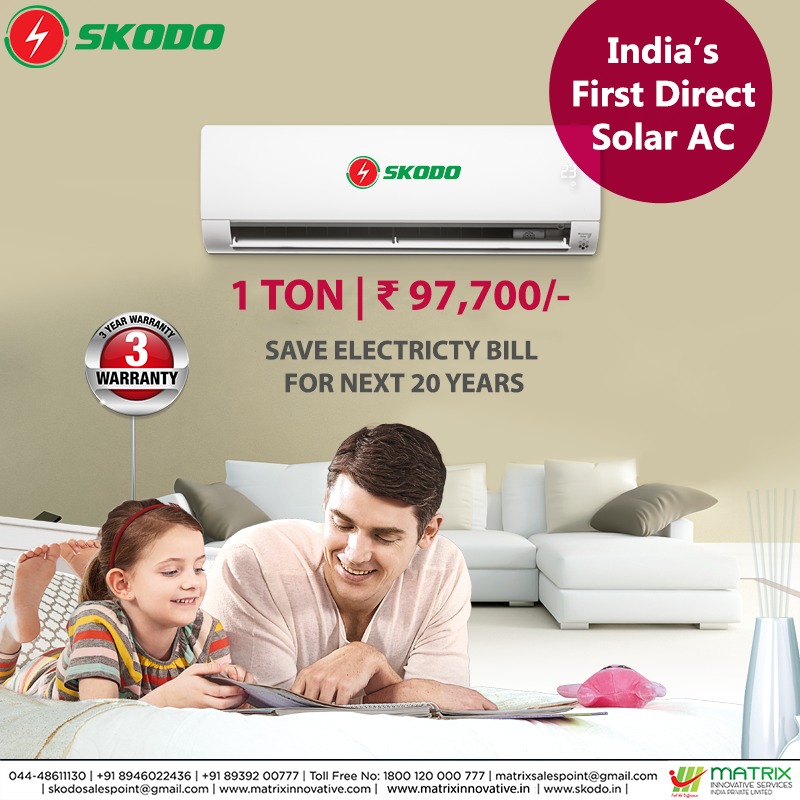 MatrixPrivate's tweet photo. India's First Direct Solar AC 1 Ton @ Just Rs 97,700/-
(It includes Indoor &amp; Outdoor, Solar Panels and Distribution Box)

Contact Us Now for more details !

Matrix Innovative Services India Pvt Ltd https://t.co/oCzcpeSUub