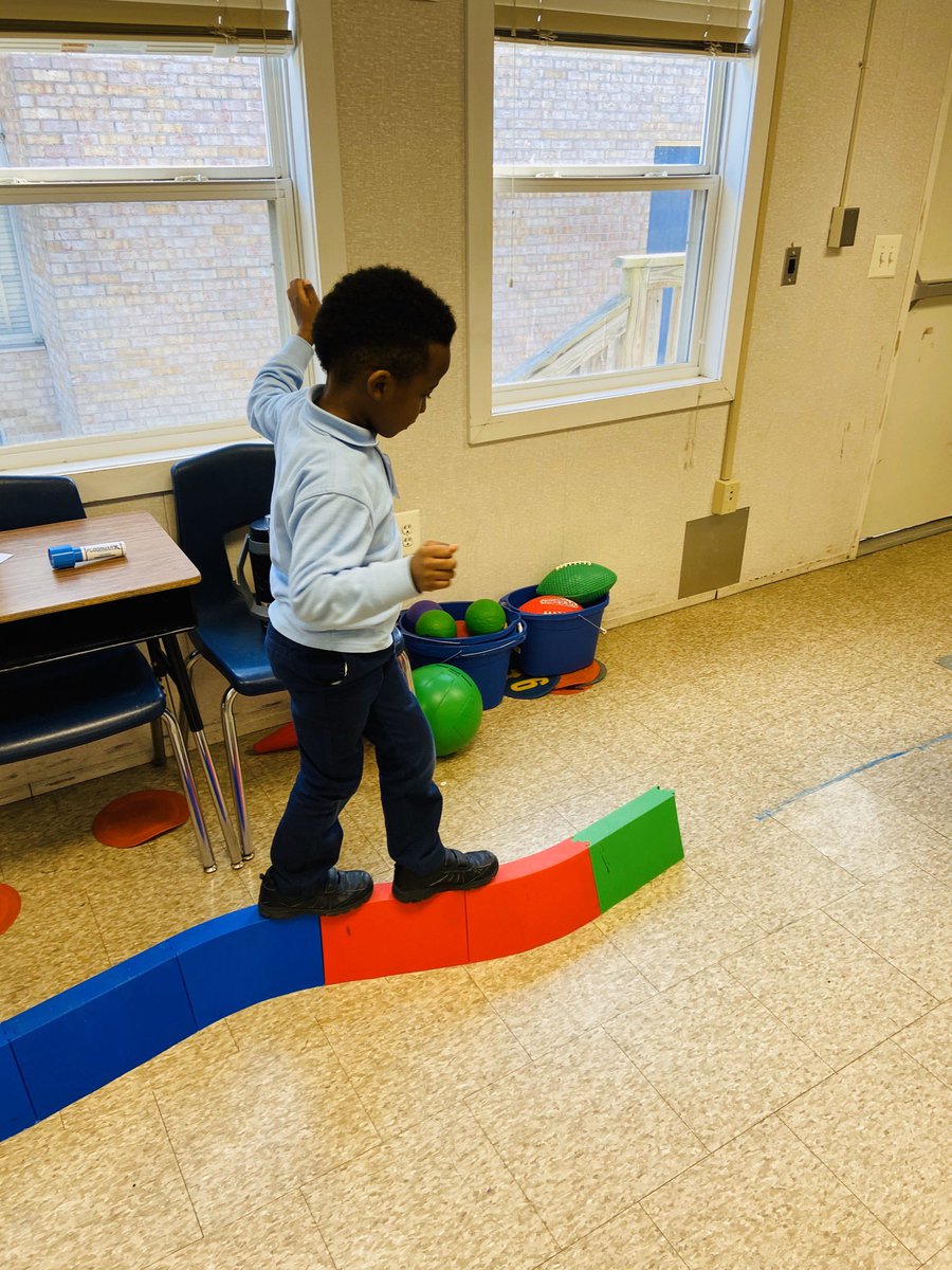 Kinder students practicing different types of balancing during our obstacle course! <a href="/pgcpspe/">PGCPS Phys. Ed.</a>