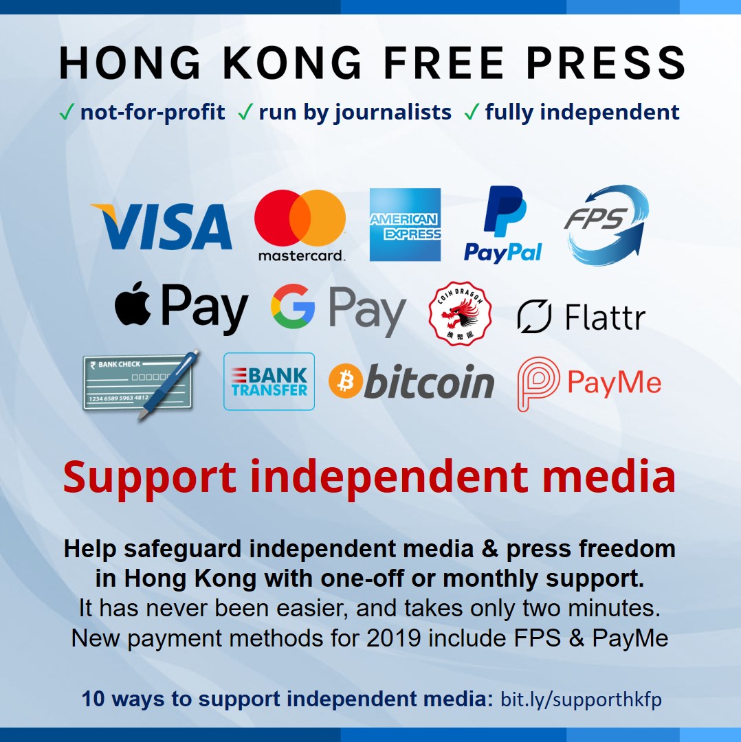 hkfp's tweet image. HKFP accepts @Visa, @Mastercard, @AmericanExpress, @PayPal, @Flattr, @GooglePay, Apple Pay, FPS, bank transfer, cheques, HSBC Payme, CoinDragon donations &amp;amp; Bitcoin via @BtcpayServer. hongkongfp.com/support-hkfp/ How we spend donations: hongkongfp.com/hong-kong-free…
