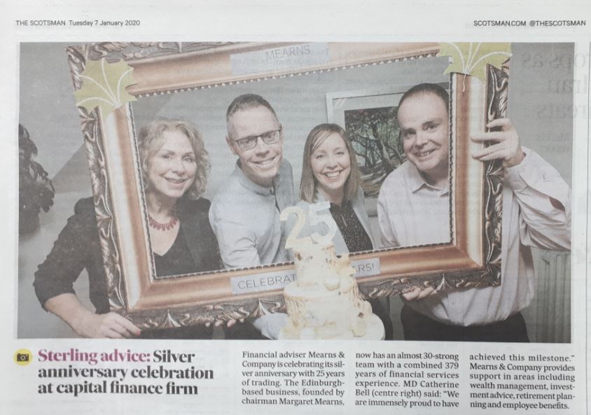 Mearns_Company's tweet photo. Thank you @TheScotsman for featuring our birthday celebration in today's edition!  https://t.co/sBDmb9IAfK

#TeamMearns #FinancialPlanning #EmployeeBenefits #Edinburgh #familybusiness #scottishbusiness #SMEUK #WealthManagement https://t.co/RVDyOK9jXe