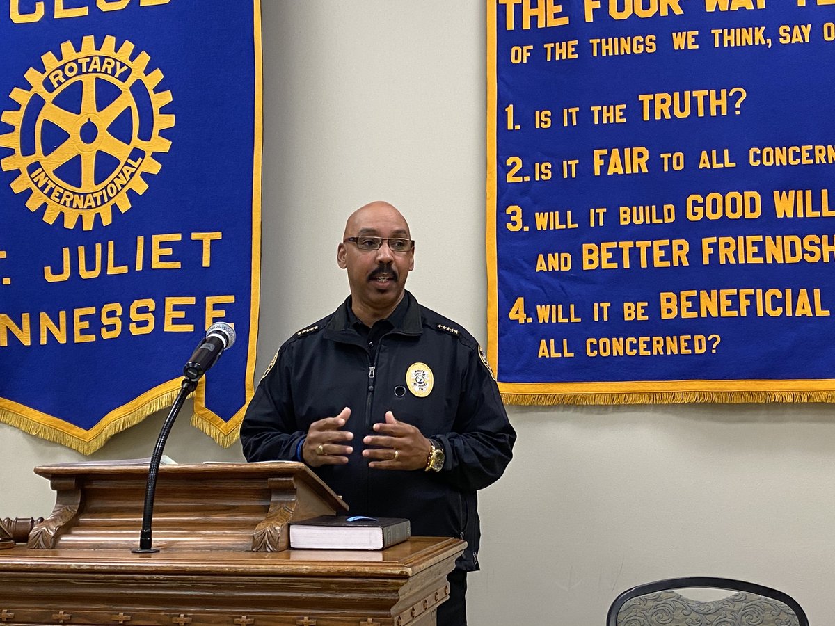 MtJulietRotary's tweet photo. Great hearing from our own member, Chief Hambrick, on our Police Department.  We appreciate the Chief and all our our Mt Juliet officers.
#MtJulietPolice
#ChiefHambrick https://t.co/LjpZR8pZBU