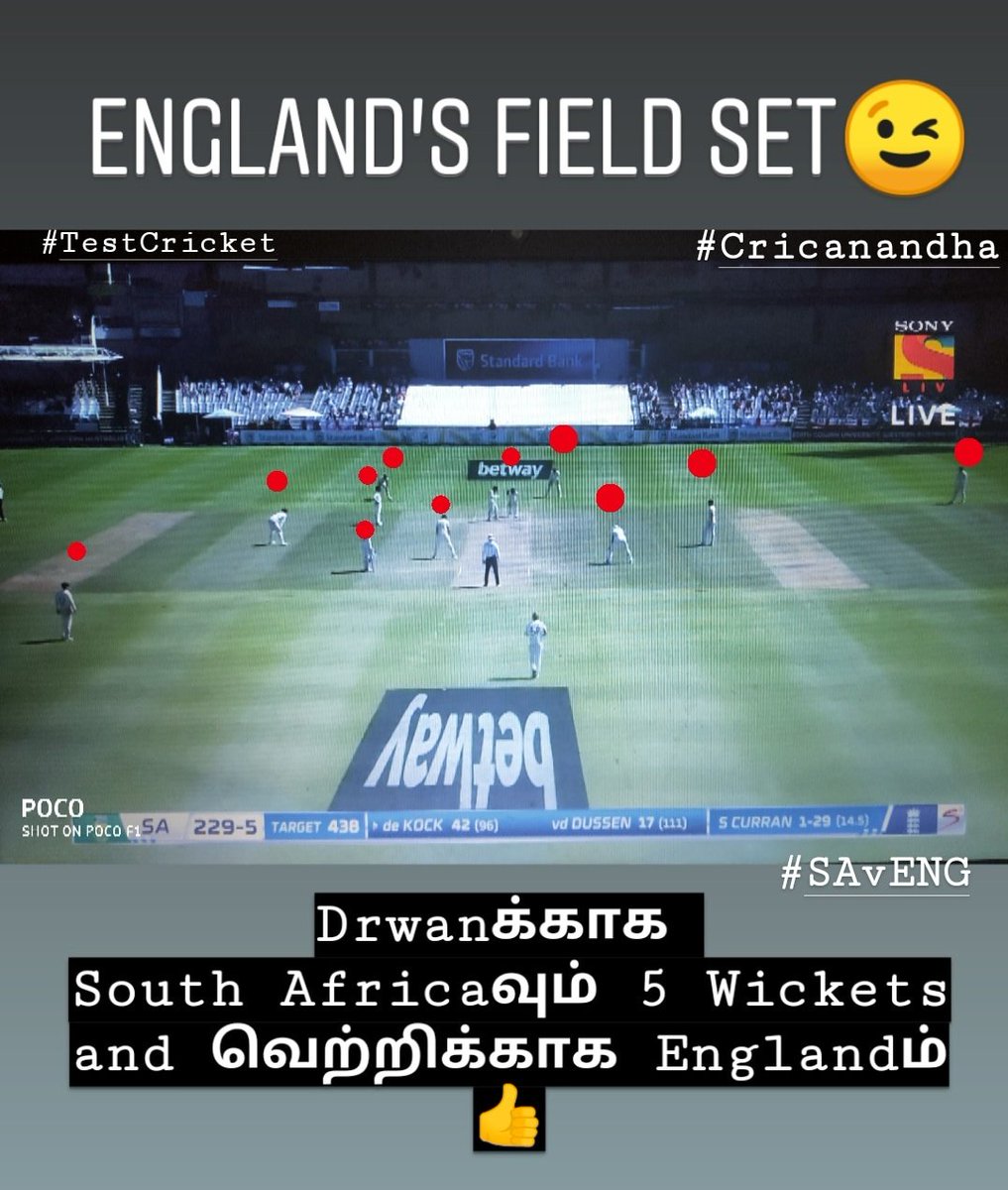 cricanandha's tweet photo. MEANWHILE : You Beauty Test Cricket 😉♥️👌 #SAvENG #FieldSet #Cricanandha
Drwanக்காக South Africaவும் 5 Wickets and வெற்றிக்காக Englandம்👍 https://t.co/G1lmnELrXh