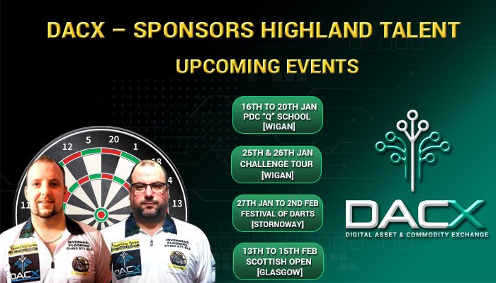 DACX (@dacx_io) on Twitter photo DACX would like to wish Sandy Morrison & Alexander Morrison all the best for 2020 Darts Season and in particular attendance @officialPDC Q school which commences 16th January, where maybe they get to challenge <a href="/Fsherrock/">Fallon Sherrock MBE</a> 😉
dacx.exchange
#IEO #Bitcoin #Exchange #crypto DACX would like to wish Sandy Morrison & Alexander Morrison all the best for 2020 Darts Season and in particular attendance @officialPDC Q school which commences 16th January, where maybe they get to challenge <a href="/Fsherrock/">Fallon Sherrock MBE</a> 😉
dacx.exchange
#IEO #Bitcoin #Exchange #crypto