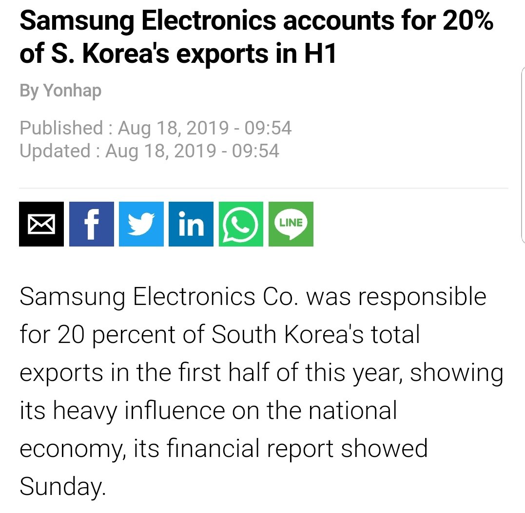 Samsung usually accounts for 20% of the exports of the entire country of South Korea. As a single group, it's a conglomerate with either large or controlling market share in tech, construction, finance & insurance, hospitality, security, travel, food, retail producing 12% of GDP.