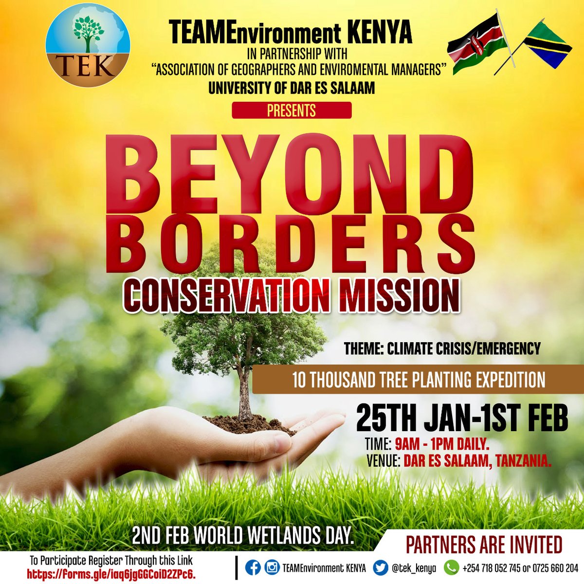 tek_kenya's tweet photo. Hi Friends
Here is the TANZANIA CONSERVATION MISSION & the participation Google form fill in your details, submit & make the necessary preparations Requirement are indicated on the form.
https://t.co/zynK46vhR8.
#TrendSettersInConservation On Our Mission to #Keep254🇹🇿Breathing https://t.co/oP3kiN6eBz