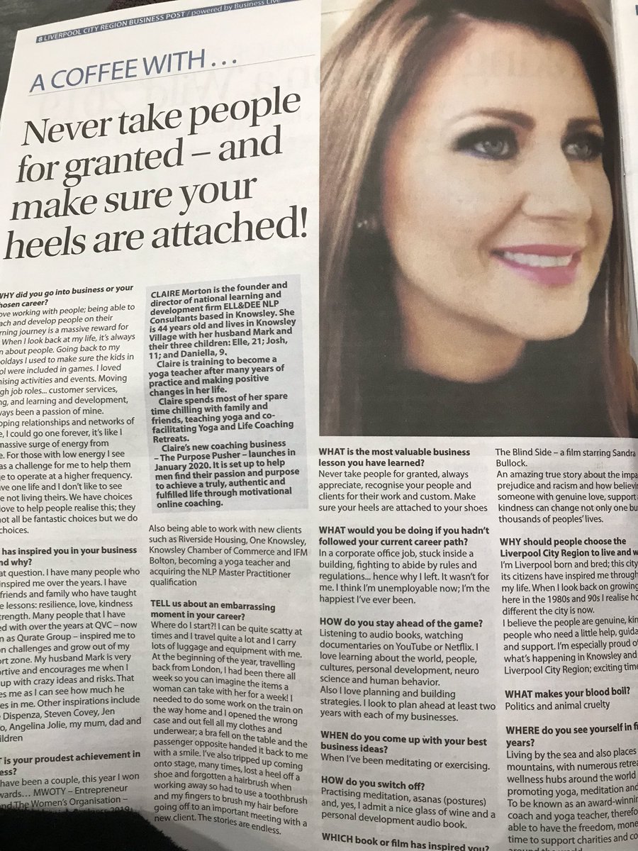 When you see one of @TheGirlsNet mentors in the @LiverpoolEcho Business Post showcasing their award winning business 🙌🏻🙌🏻🙌🏻🙌🏻 #ClaireMorton #EllandDeeNLPConsutants