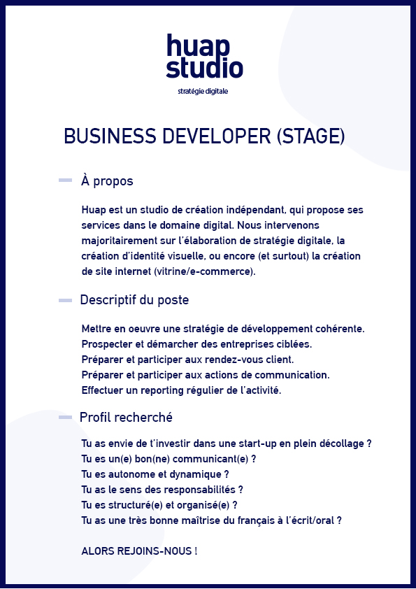 huapstudio's tweet photo. Tu cherches un #stage dans le développement commercial ? Nous avons ce qu'il te faut ! Ça se passe juste en dessous ⬇️

Si tu souhaites en savoir davantage ou déposer ta candidature :  📥 contact.huap@gmail.com

#businessdeveloper #joboffer #RT https://t.co/HSMlSP2izv