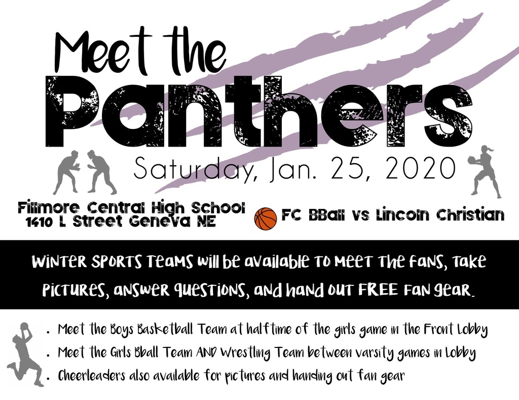 FCPSPanthers's tweet photo. Winter Sports Meet the Panthers will be held on Jan. 25th during the varsity basketball games. Come get your pictures taken with the basketball players, wrestlers, and cheerleaders. Fan gear will also be handed out. https://t.co/VO3PekRKcg