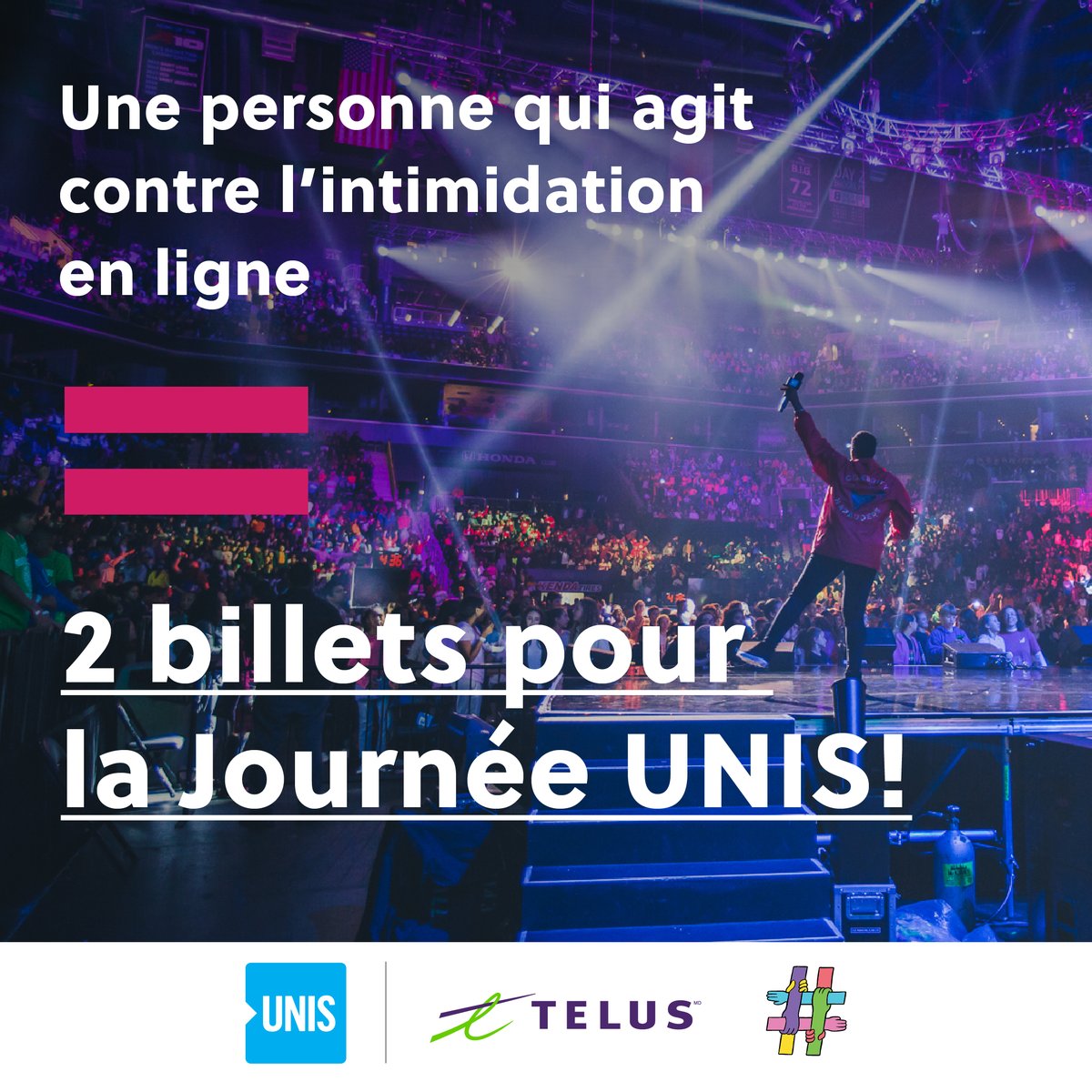 Gagne ta place à la Journée UNIS Montréal avec une action contre l'intimidation en ligne!

Plus d'information à mouvementunis.org/gagnetaplace

<a href="/telusfr/">alloTELUS</a> #ZéroIntimidation #JournéeUNIS