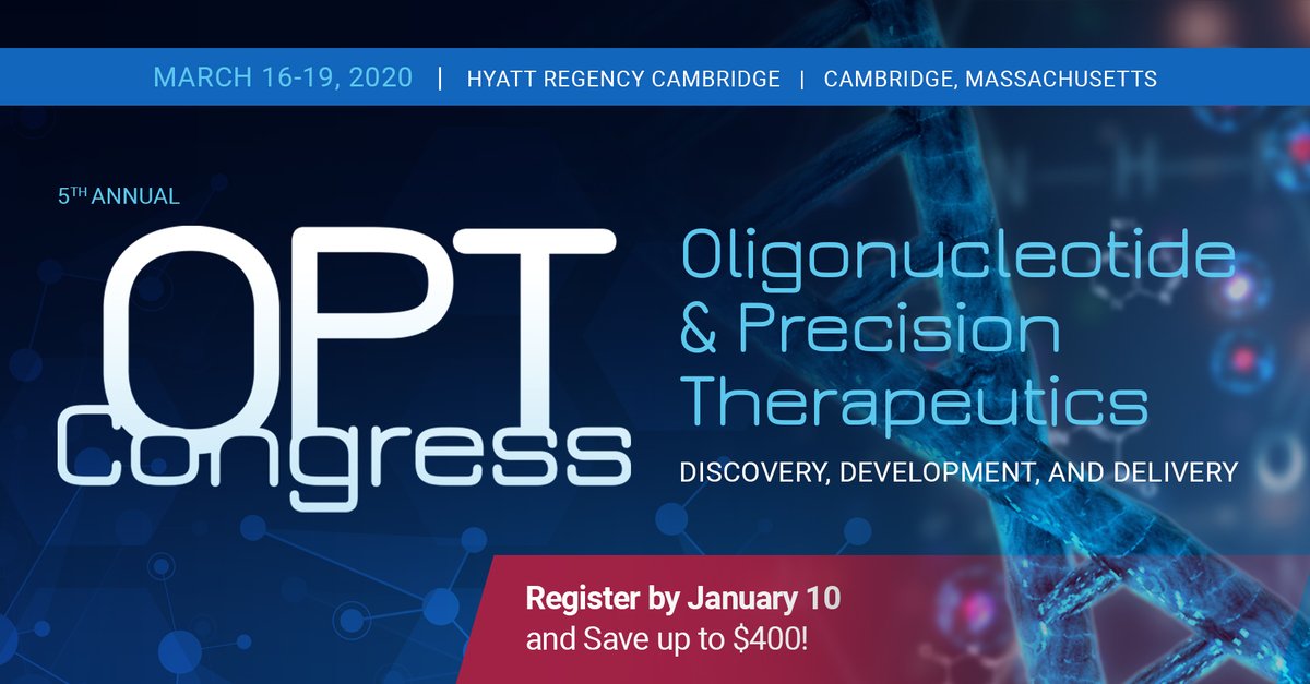 Bringing together leading discovery scientists, developers, CMC experts, regulatory specialists and technology providers, #OPTBoston provides a unique opportunity to discuss advances in next-generation #oligonucleotide therapies optcongress.com/?utm_medium=ba…