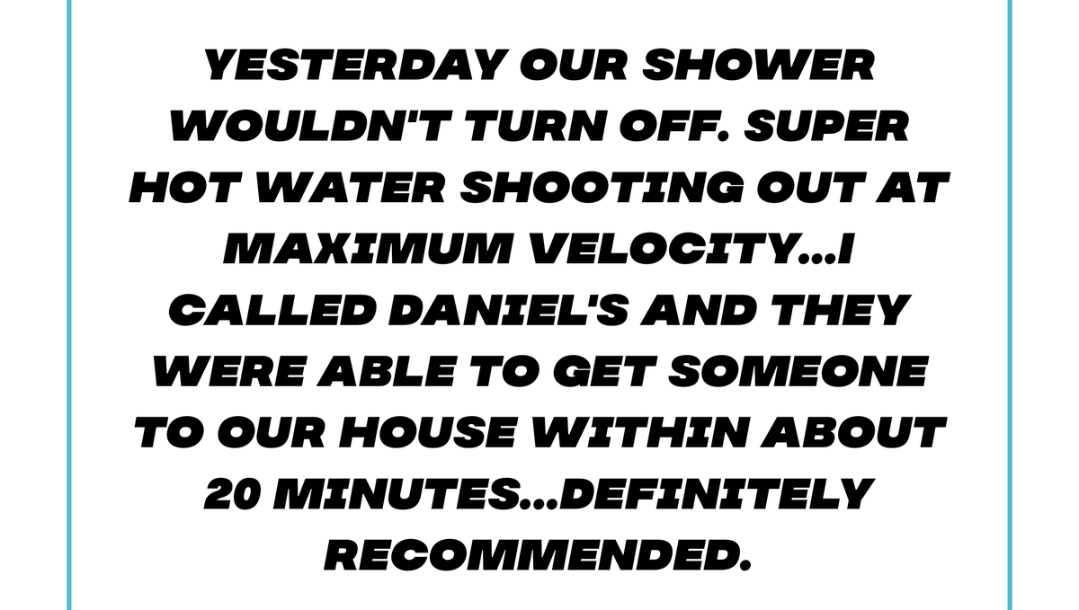 danielsaustintx's tweet photo. #TestimonialTuesday from our customer, Laura Green. At Daniel's we understand unexpected issues happen, which is why if it's an emergency we do our best to get to you ASAP! https://t.co/IRNPtiFV0I
