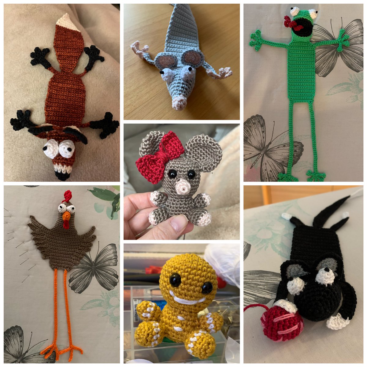 MadamelaCheffe's tweet photo. Work of the last few weeks. All patterns by supergurumi! Check him out on https://t.co/OG6XxqGpwF #crochet #waystorelax #amigurumi #supergurumi #bookmark https://t.co/pW737kcy7u