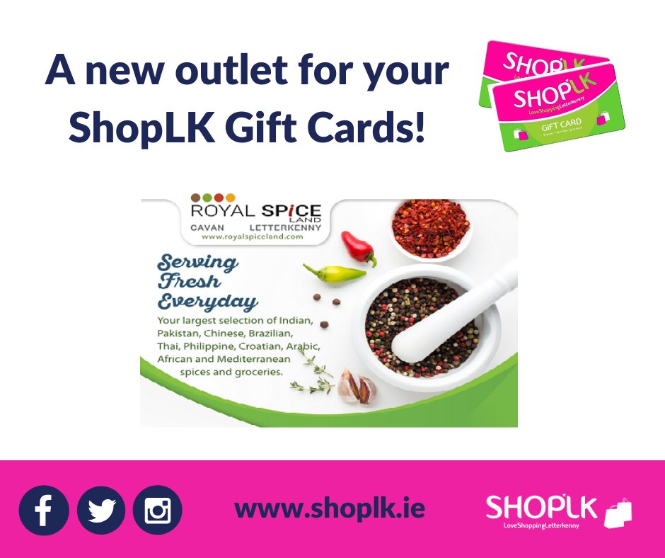 ShopLK gift cards are now redeemable at Royal Spice Land! Situated at Portview Business Estate, Cullion Road, Letterkenny, they stock a large selection of international groceries! Visit royalspiceland.com #donegal #royalspiceland #letterkenny #donegal #shoplk #loveshoplk