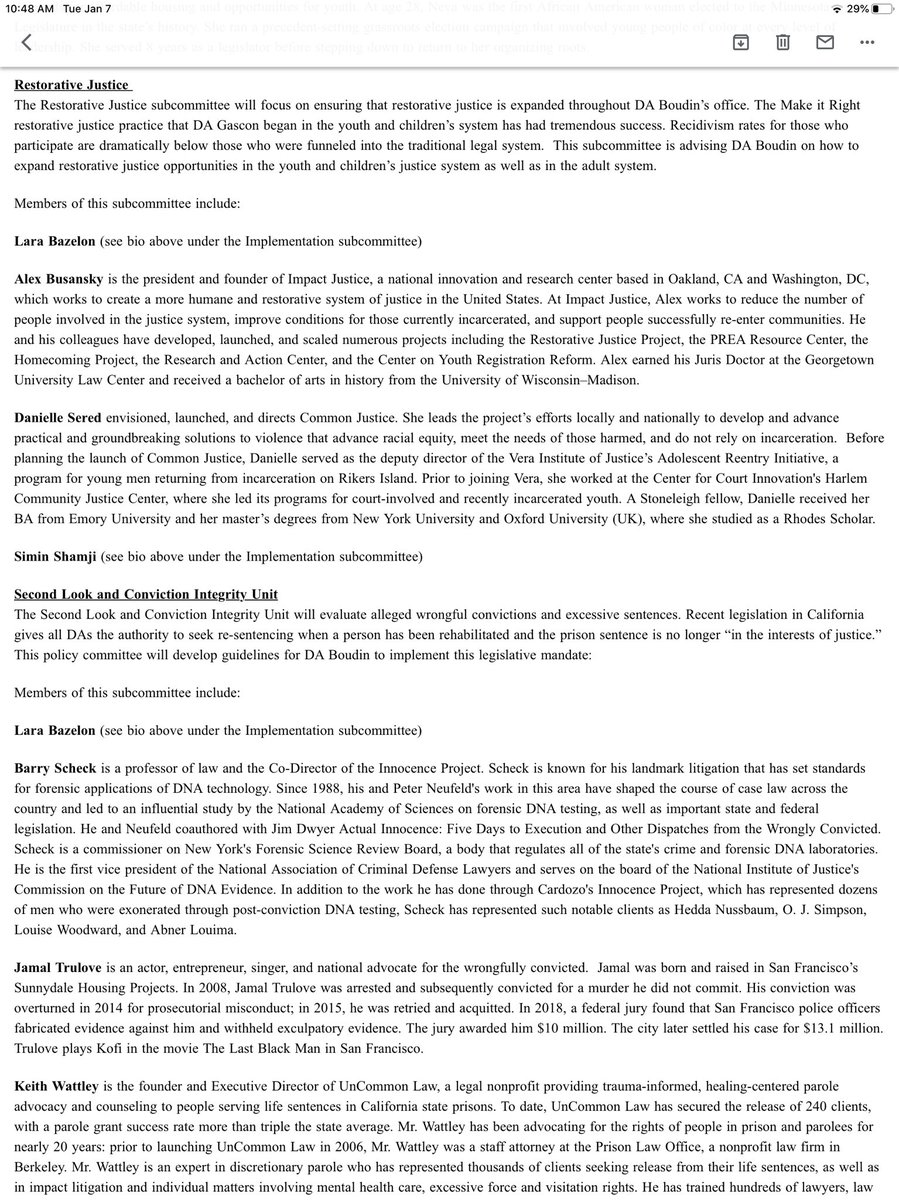 Restorative Justice 
 focus on ensuring that restorative justice is expanded throughout DA Boudin’s office. The Make it Right restorative justice practice that DA Gascon began in the youth & children’s system has had tremendous success. Recidivism rates for those who participate are dramatically below those who were funneled into the traditional legal system.. how to expand restorative justice opportunities..