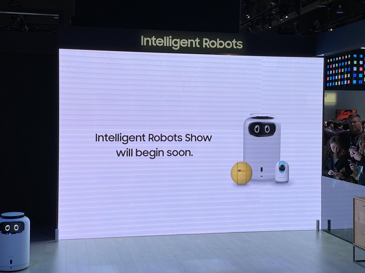 benwood's tweet photo. Meeting #Ballie and it’s “big brother” #BotAir (a robot air purifier that can move around your house) on the @Samsung booth at #CES2020. Samsung making a big bet on robotics as are many other big consumer electronics companies. https://t.co/02DRuny6qW