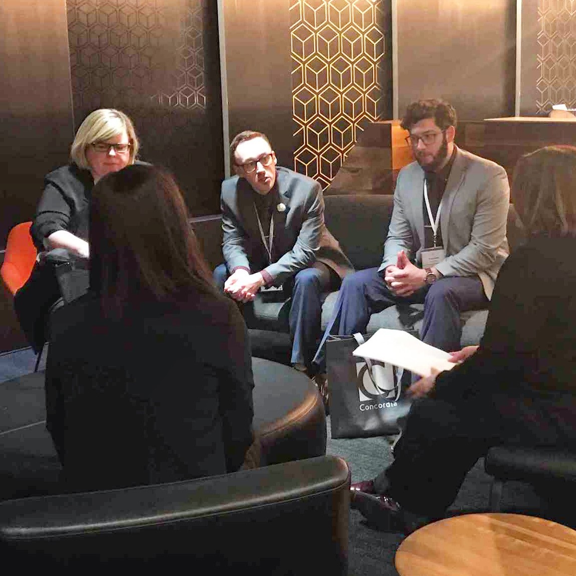 MUNBusiness's tweet photo. MBA case team members Christina Fong, Evan Foote, Kim Sheppard & Curtis Whelan are having a busy day of presentations and judging at the John Molson MBA International Case Competition. Thanks to Dean @IDostaler for sharing some photos! #MBAICC @MemorialU #ConcordiaCup https://t.co/X13QUsi4Pp