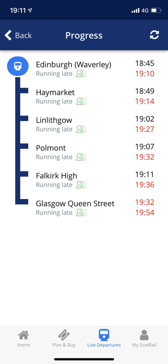 gorbbs's tweet photo. @ScotRail Angus - like this one? Platform screen clearly displays delayed departure time making it clear train is going somewhere. https://t.co/tjPY4M3WYW