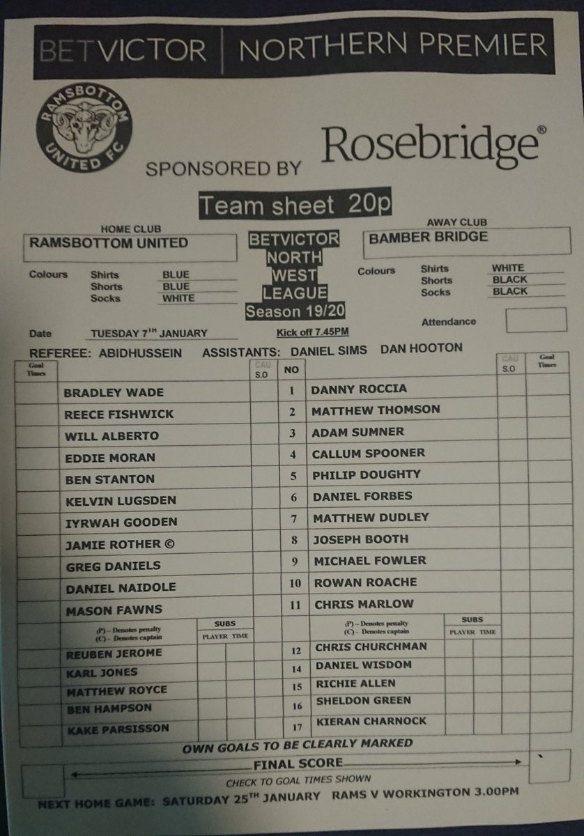 RamsbottomUtd's tweet photo. Teams for tonight's game Rammy v Bamber Bridge https://t.co/Fg7AIYA2ag