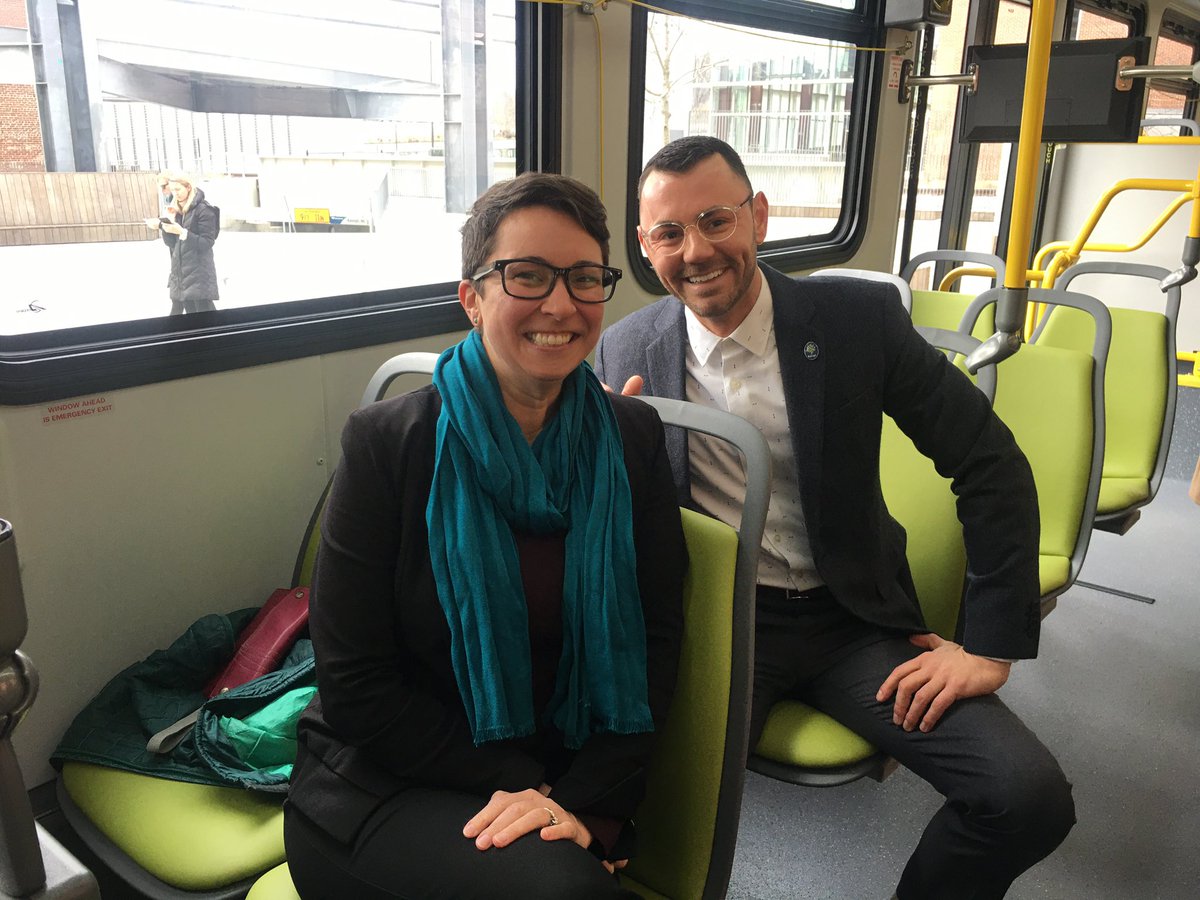 lambertmeltonnc's tweet photo. Checking out Raleigh’s (and the Triangle region’s) first all electric bus with @Nicole4Raleigh !  Check out the power outlet on the seats.  #ralpol https://t.co/Y1vIa0cieL