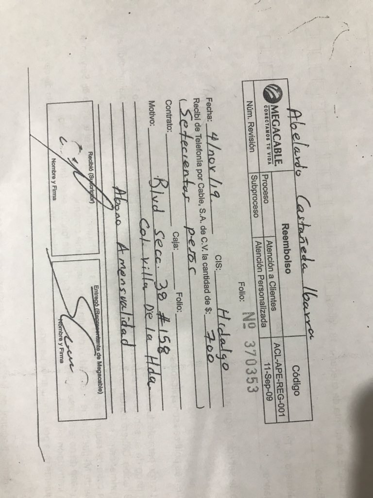 Abelcast_'s tweet photo. @Megacable El pago que realicé en el módulo de hidalgo, Torreon, No está abonado, me dieron un recibo provisional y no lo reconocen. https://t.co/Aolr72MoxU