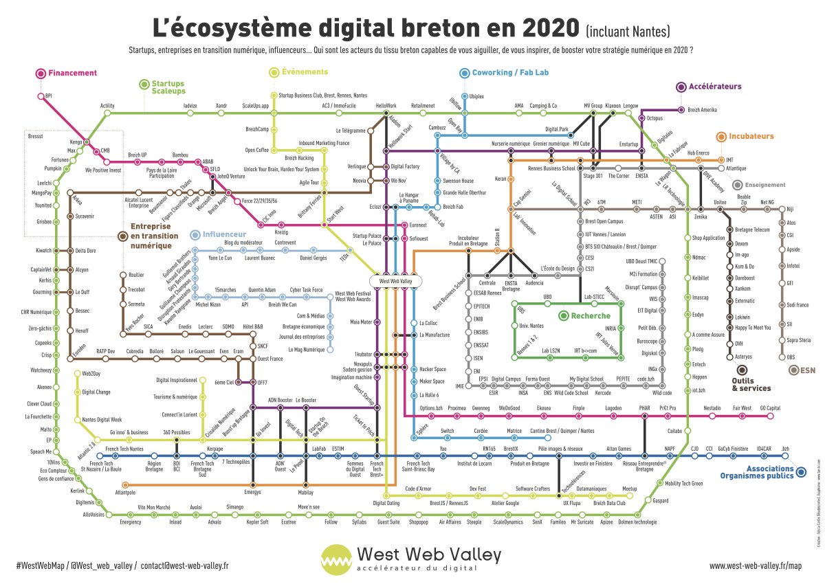 La nouvelle carto 2020 du #numérique #breton est dispo. Les lignes de métros bretonnes semblent mieux fonctionner que du côté de Paris 😂 @West_Web_Valley  linkedin.com/pulse/l%25C3%2…