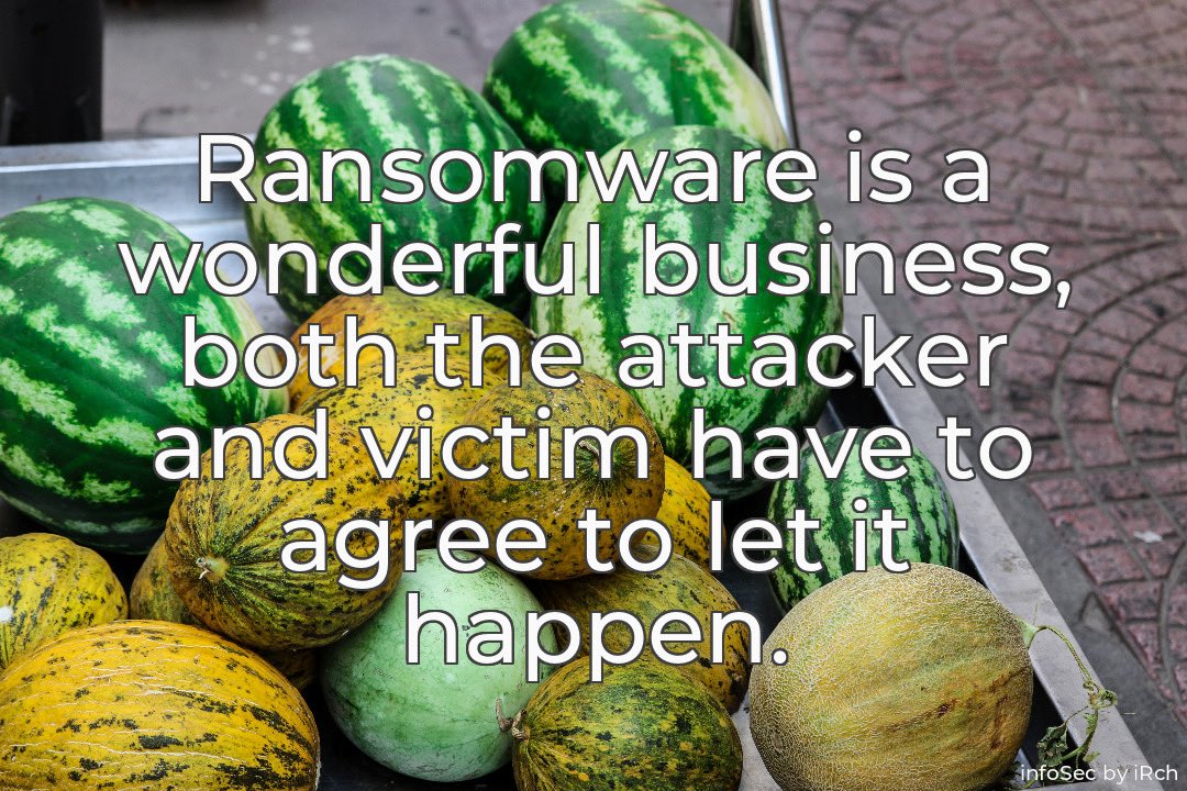 InfoSecByIrch's tweet photo. Ransomware is hugely successful, but only when we allow it. It’s not just them, it’s us too. #infosec #informationsecurity #cybersec #cybersecurity https://t.co/2P3FfmoJyB