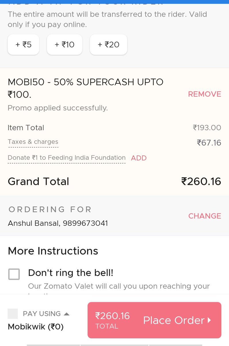 anshulsinner's tweet photo. @ZomatoIN @Zomato Is it any technical issue or you guys are making a fool of your customers..same amount reflecting after promo code applied.. https://t.co/4gYDa5u1b6