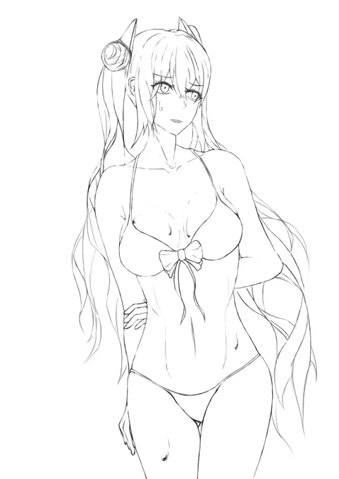 早速次のウロボロスの水着のイラストの描きかけを再開してる 
