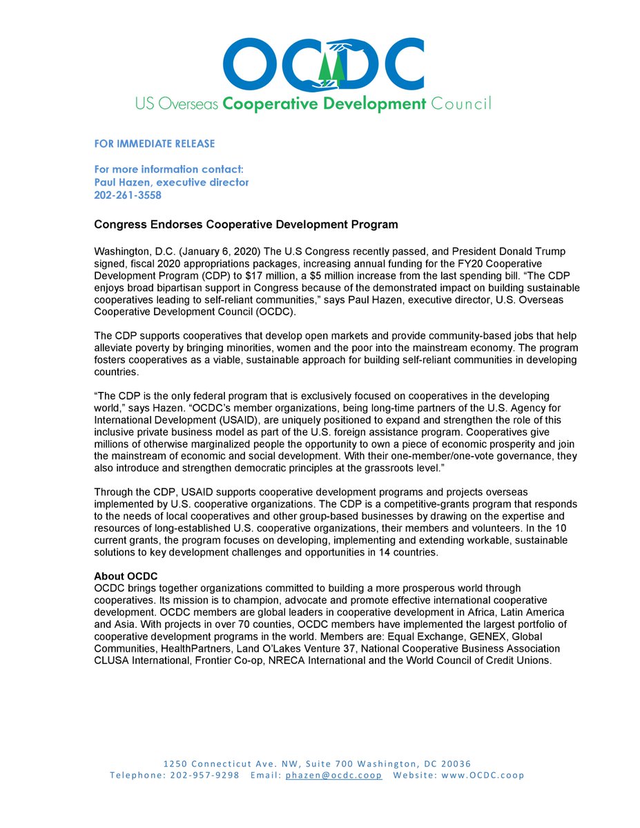 usocdc's tweet photo. Congress Endorses Cooperative Development Program https://t.co/rOPgrE46kd