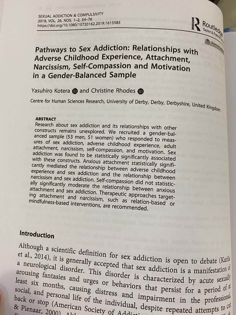 YasuKotera's tweet photo. Hard copy of our #sexaddiction paper, coauthored with Christine, has arrived. Look forward to our invited talk about this study at the #ATSAC conference next month https://t.co/ggKLxENA3b @DerbyUniOnline @DerbyUniPress https://t.co/DB5dLVIki4