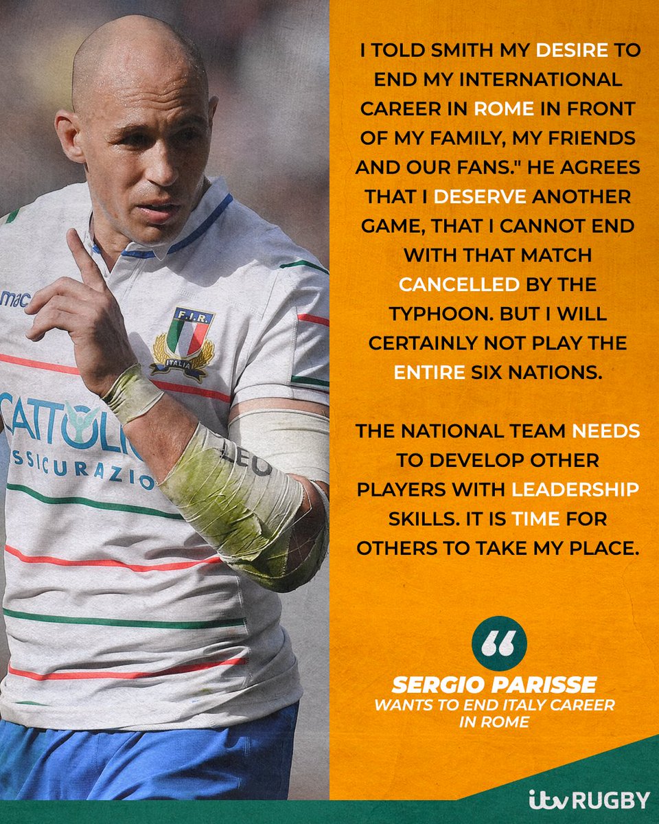 The leader, the legend, <a href="/sergioparisse/">sergio parisse</a> will bow out in Rome at this year's <a href="/SixNationsRugby/">Guinness Men's Six Nations</a> 🇮🇹

#ITVRugby
