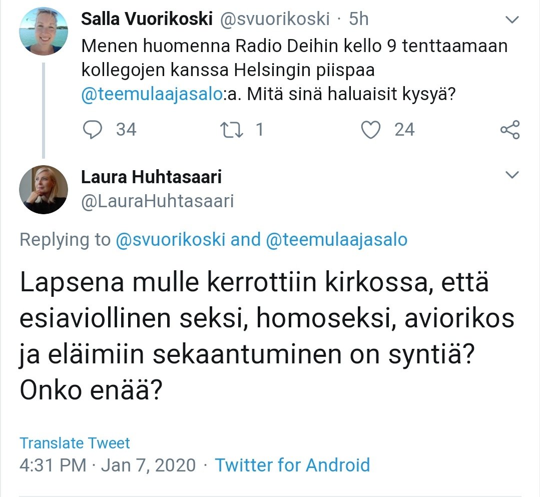 Yleensä ihminen ymmärtää aikuisena, ettei kaikki lapsena kuultu ole totta. Ei edes joulupukki. 

 Maailma ja jopa kirkkokin ovat uudistuneet vuosien saatossa. Ehkä Huhtasaaren maailmassa noitien polttaminen ja inkvisitio ovat edelleen ok, koska olivat sitä aikoinaankin.