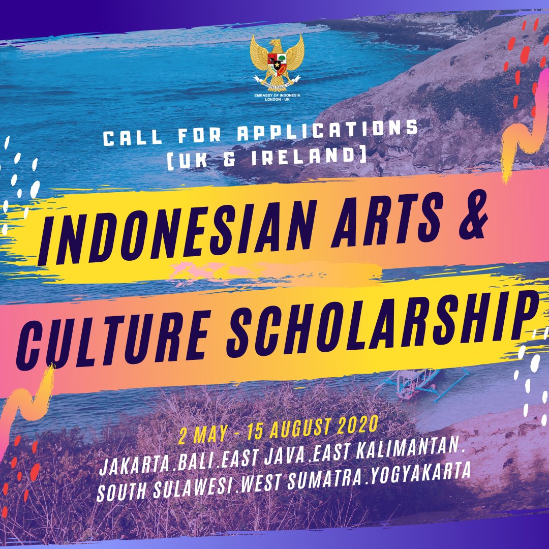Are you interested in #arts? #Music? #Dance? #Craft? Foreign #language? We're looking for 21-27yo British &amp; Irish to learn about Indonesia through culture for 3 MONTHS under the Indonesian Arts and Culture Scholarship! Info: bit.ly/2QuZXhe <a href="/Kemlu_RI/">MoFA Indonesia</a> <a href="/diplik_kemlu/">Dit Diplomasi Publik</a>