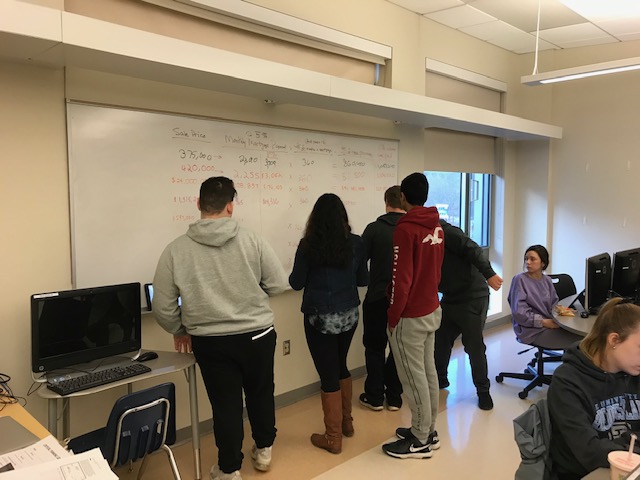Can't think of a better way to start the school day in Personal Finance than choosing a house to buy, figuring out the cost of a mortgage with 5% and 8% interest rates, and total cost of each after 30 years.  Seeing first hand the cost of financing a house!  #ghscommunity
