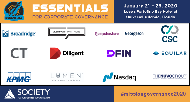 Society4CorpGov's tweet photo. The Exhibit Hall at #ESSENTIALS2020 will showcase a variety of products and services for governance professionals from our exhibitors. #missiongoverenance2020 #corpgov #grc https://t.co/b2IzitXTpn https://t.co/dqFxEA3zv2