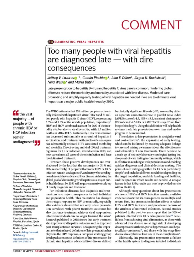 LJWGHepCandSM's tweet photo. Great article from @JVLazarus: "Ultimately late presentation represents a failure of the health system to diagnose infected individuals when they are in greatest need." https://t.co/tmrfVhpxcE