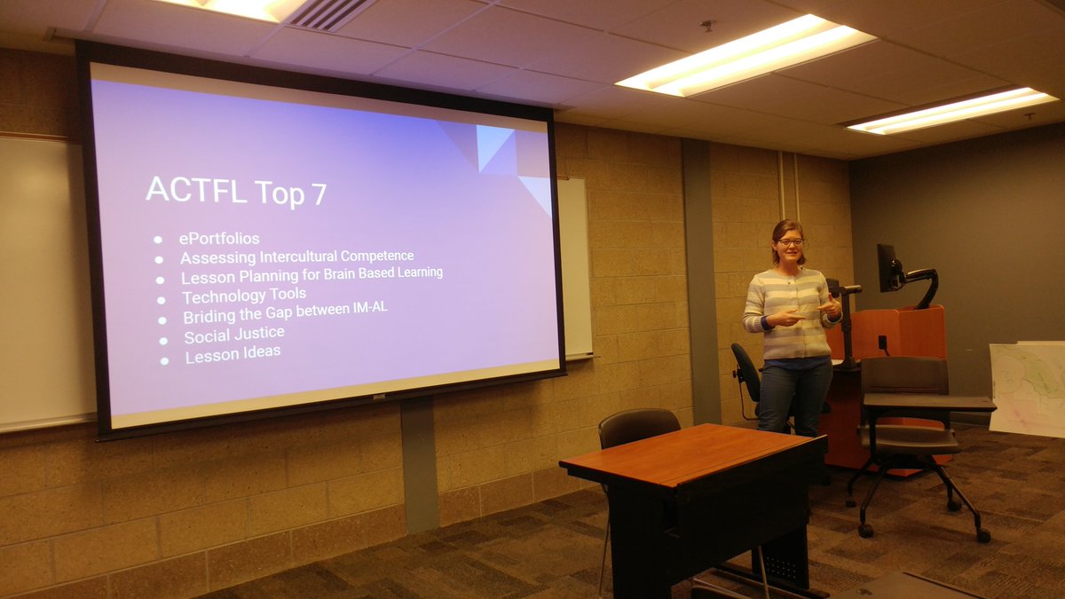 MSU_German's tweet photo. Scenes from yesterday's fabulous MLL presentation on the #ACTFL conference's top 7 takeaways! Danke Kate!!
#MSUModernLanguages #montanastate @actfl @AATGOnline https://t.co/sPCfHC4Tyt
