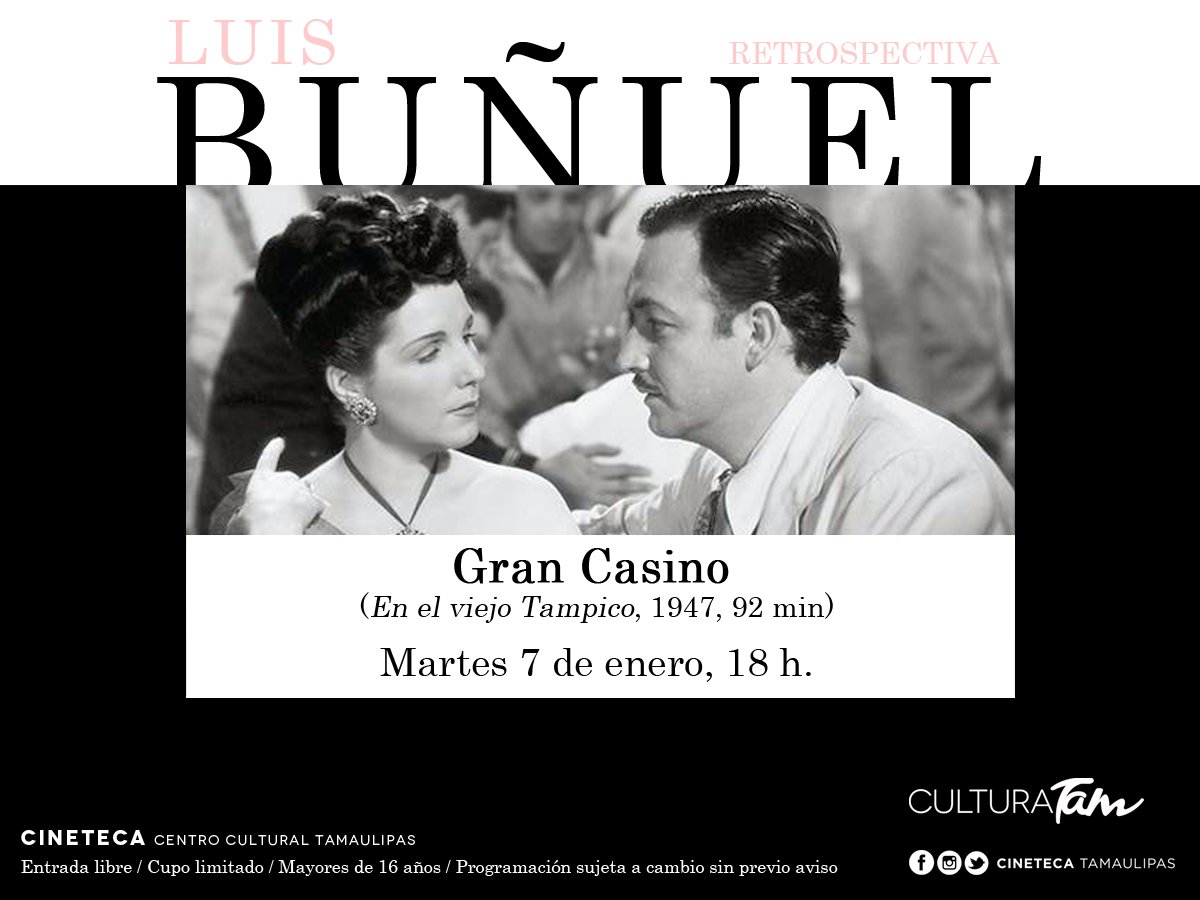 CinetecaTam's tweet photo. #CdVictoria Hoy iniciamos el ciclo Luis Buñuel, retrospectiva con el primer filme comercial del director: "Gran Casino" también conocido "En el viejo Tampico".
¡Nos vemos a las 6:00 pm!
🎟️Entrada libre
📼 Agradecemos la colaboración de #ForoVictoria y #EstroCulturaAlternativa https://t.co/mB8cUFs0om