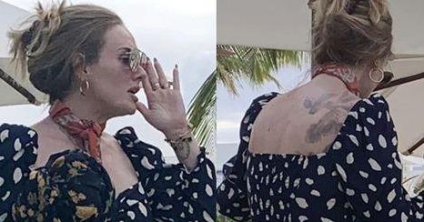 Adele Shows Off Her Massive Back Tattoo At The Beach