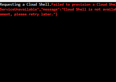 gaspiman's tweet photo. For hours I'm seeing "Failed to provision a Cloud Shell" when requesting an @Azure Cloud Shell. Never had so many problems with #GCP. https://t.co/7U9FQlvSOP