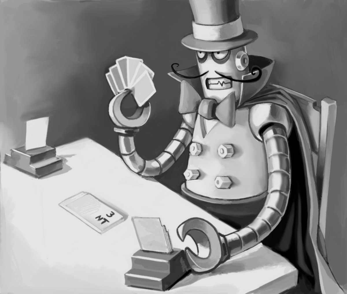 TrickyBridge's tweet image. Tricky Bridge's first-ever robot bridge villain. Illustration by @Schaffstudio

#bridge #contractbridge #bridgegame #playbridge #keepbridgealive