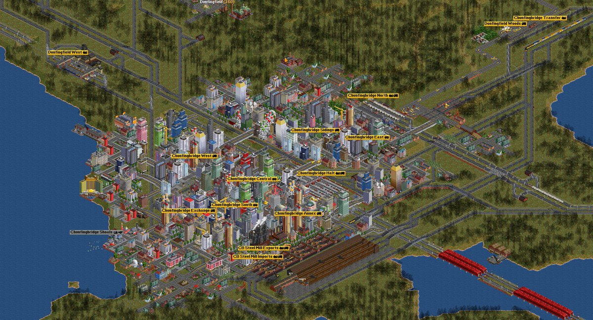 Been playing a fuckton of OpenTTD lately. This game is running the City Builder script, and this is one of my feeder cities + a steel mill that sees frequent long haul traffic coming in from across the entire map (playing on 1024x1024). Absurdly fun game.
