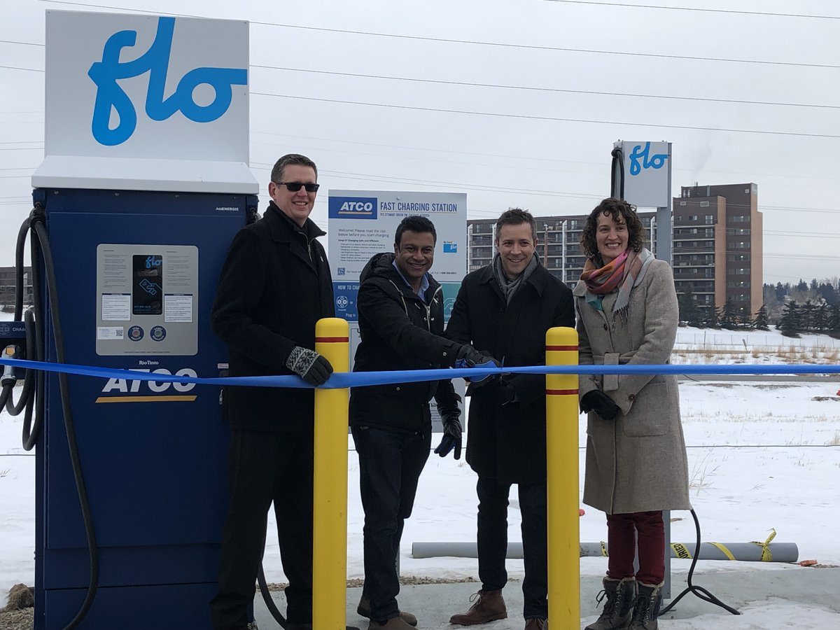 ATCOElectric's tweet photo. Getting around #YYC is going to get a whole lot easier for #EV drivers! Today, we launched the Calgary Westhills fast charging station alongside @bc_cea and the @cityofcalgary at 180 Stewart Green SW. Stay tuned for another opening later on! #ABLovesEV @servicesflo https://t.co/Wxqkabmi1Z