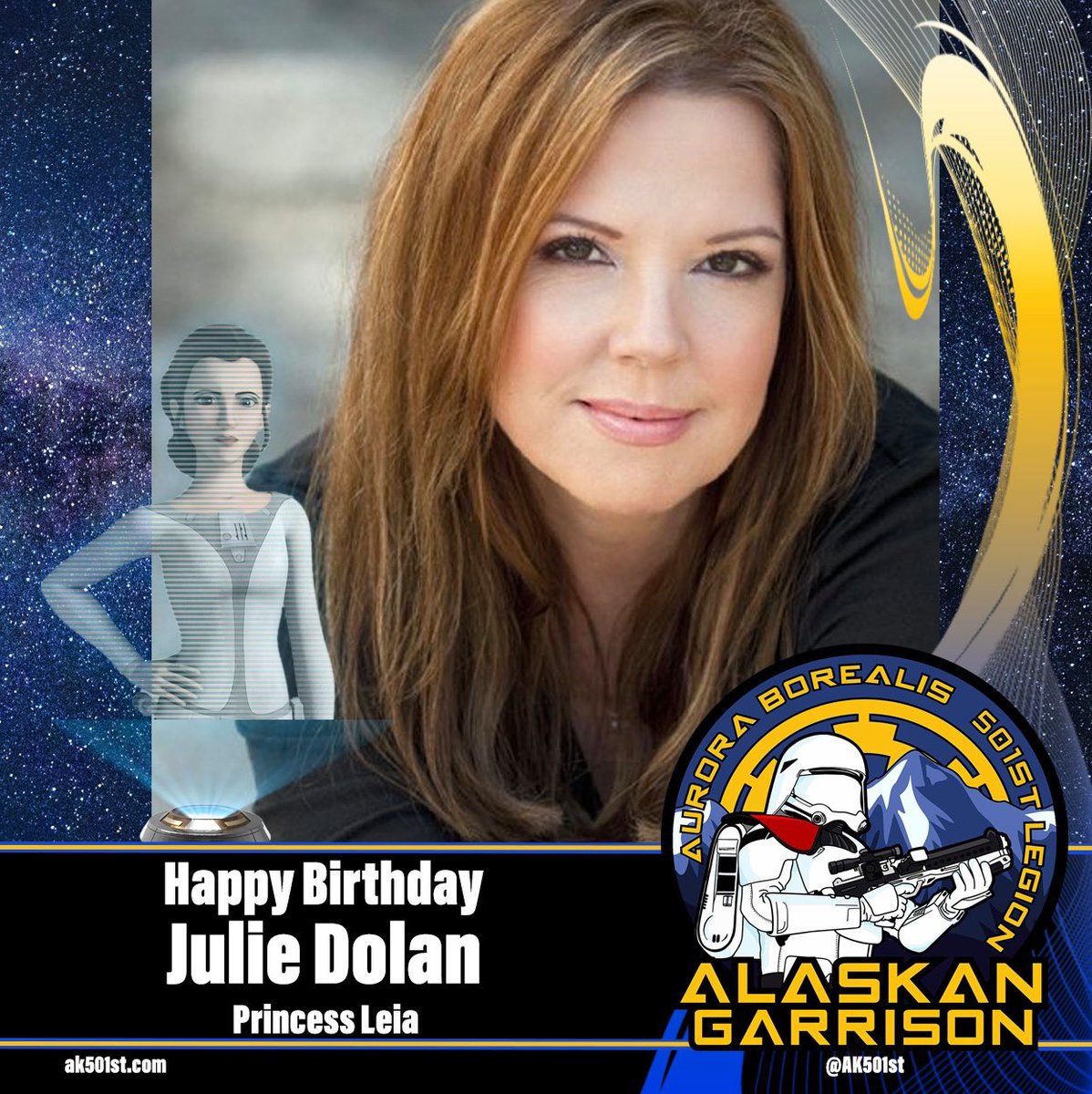 The Alaskan Garrison would like to wish Julie Dolan a very happy birthday! #JulieDolan #StarWars #Birthday #clonewars #leiaorgana