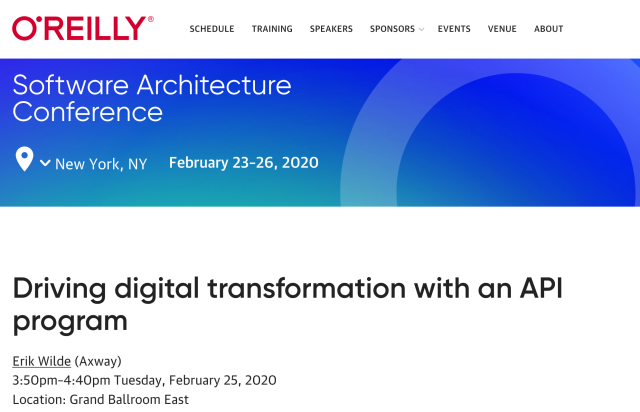 DelCarr3's tweet photo. Do you want to learn more about "Driving digital transformation with an #API program"? Attend @dret's session at the @OReillySACon Software Architecture Conference on February 25 in New York. #OReillySACon @Axway #Accelerate https://t.co/VMiWBHPH1q https://t.co/lE7UBpvZZL