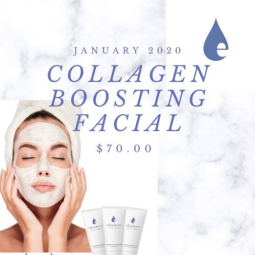 Facial of the month for January is Eltraderm Collagen Boosting facial $70 (reg$90)
*With the purchase of a homecare Eltraderm moisturizer you will receive 25% off any Eltraderm exfoliant! 😊
