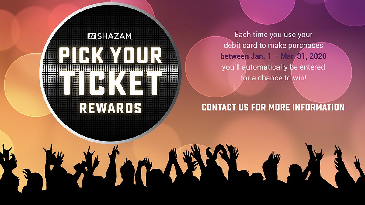 shazamnetwork's tweet photo. Our latest Debit Rewards campaign, #PickYourTicket, kicked off on January 1st! Each time your debit card is used, you'll be entered for a chance to win one of 24 $50 gift cards or one $500 gift card! 💳 https://t.co/0kX7O4ntMK
