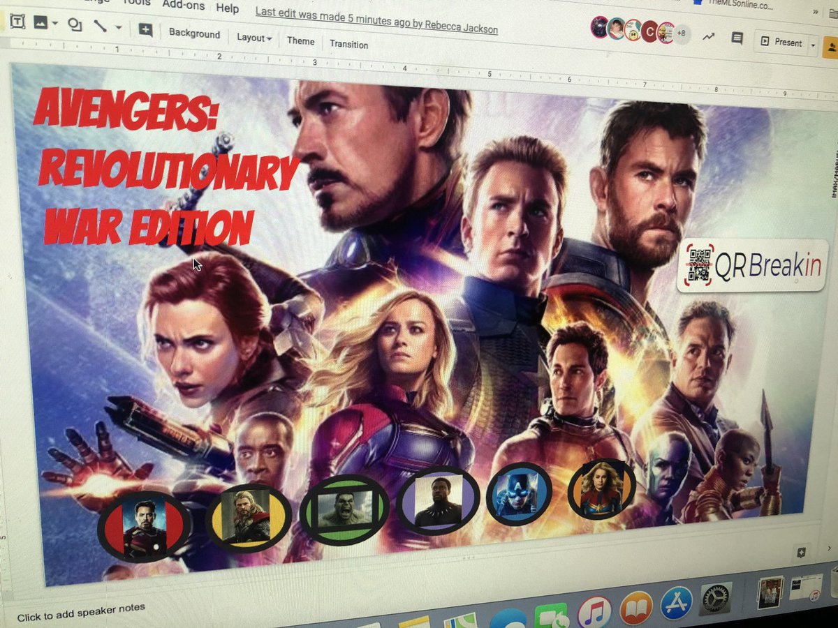 beckiejjackson's tweet photo. Today was simply awesome in 7th grade-land. Students learned about the American Revolution by completing challenges in an Avengers styled QR BreakIN. They were so jacked they didnโt even realize they were learning! #isd97 #qrbreakin @MeehanEDU https://t.co/qvarbJG7S3